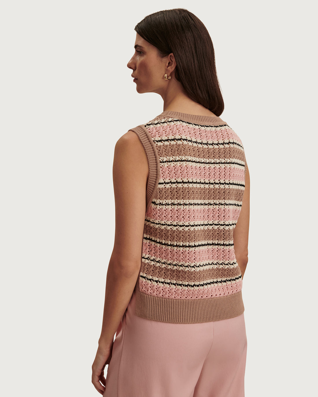 Deeley Stripe Stitch Tank - Warm Taupe / Mellow Rose