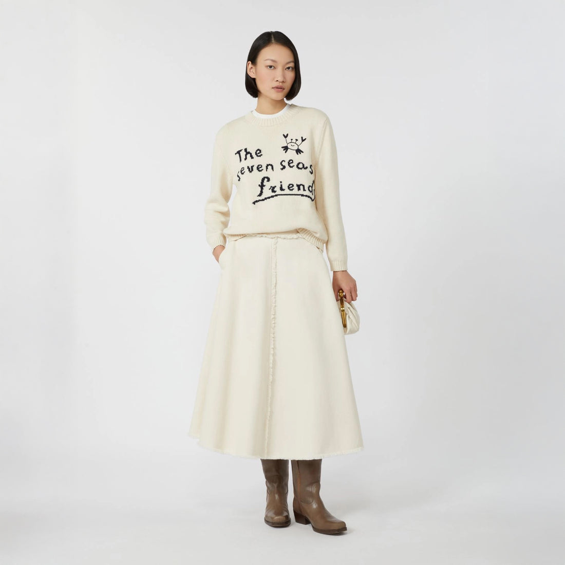 Alvaro Frayed Denim Skirt - Ecru