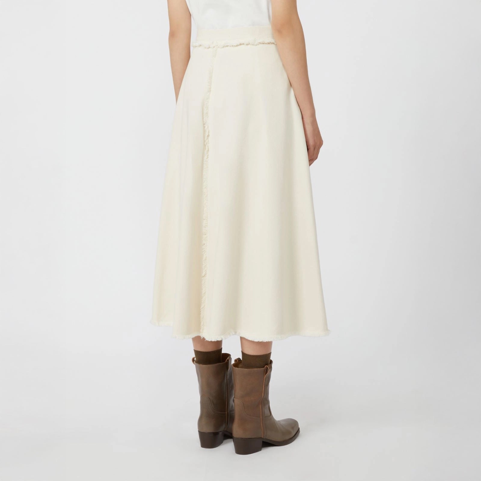 Alvaro Frayed Denim Skirt - Ecru