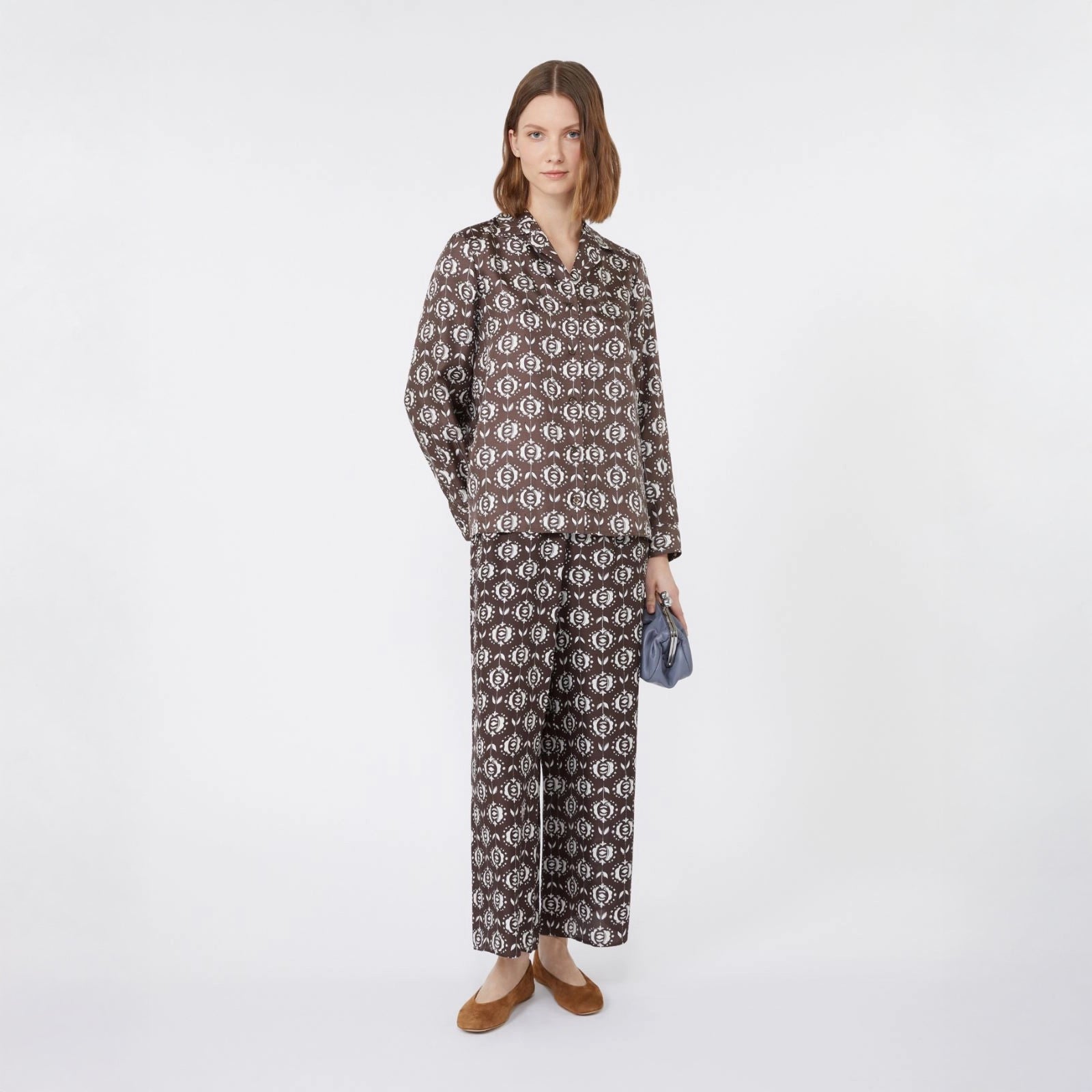 Oncia Silk Patterned Shirt - Chocolate