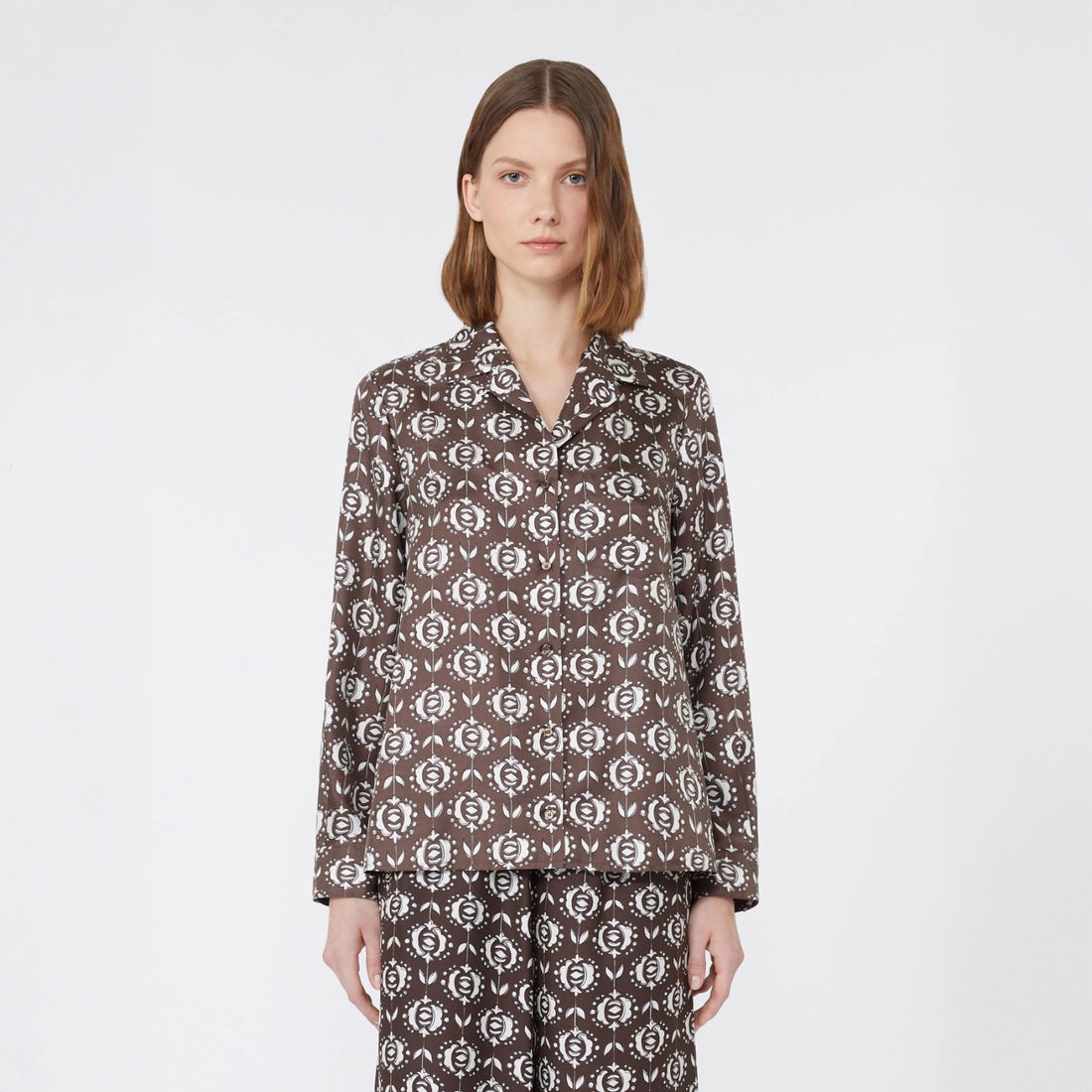 Oncia Silk Patterned Shirt - Chocolate