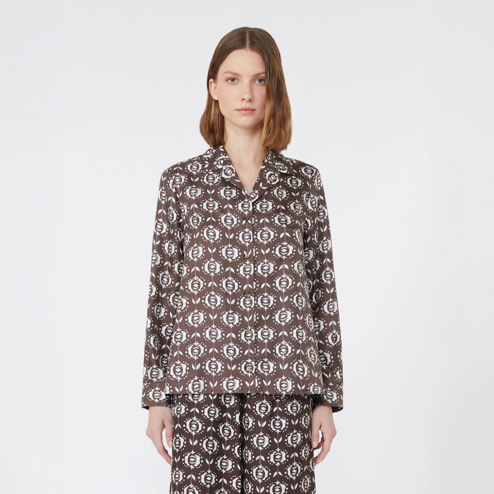 Oncia Silk Patterned Shirt - Chocolate