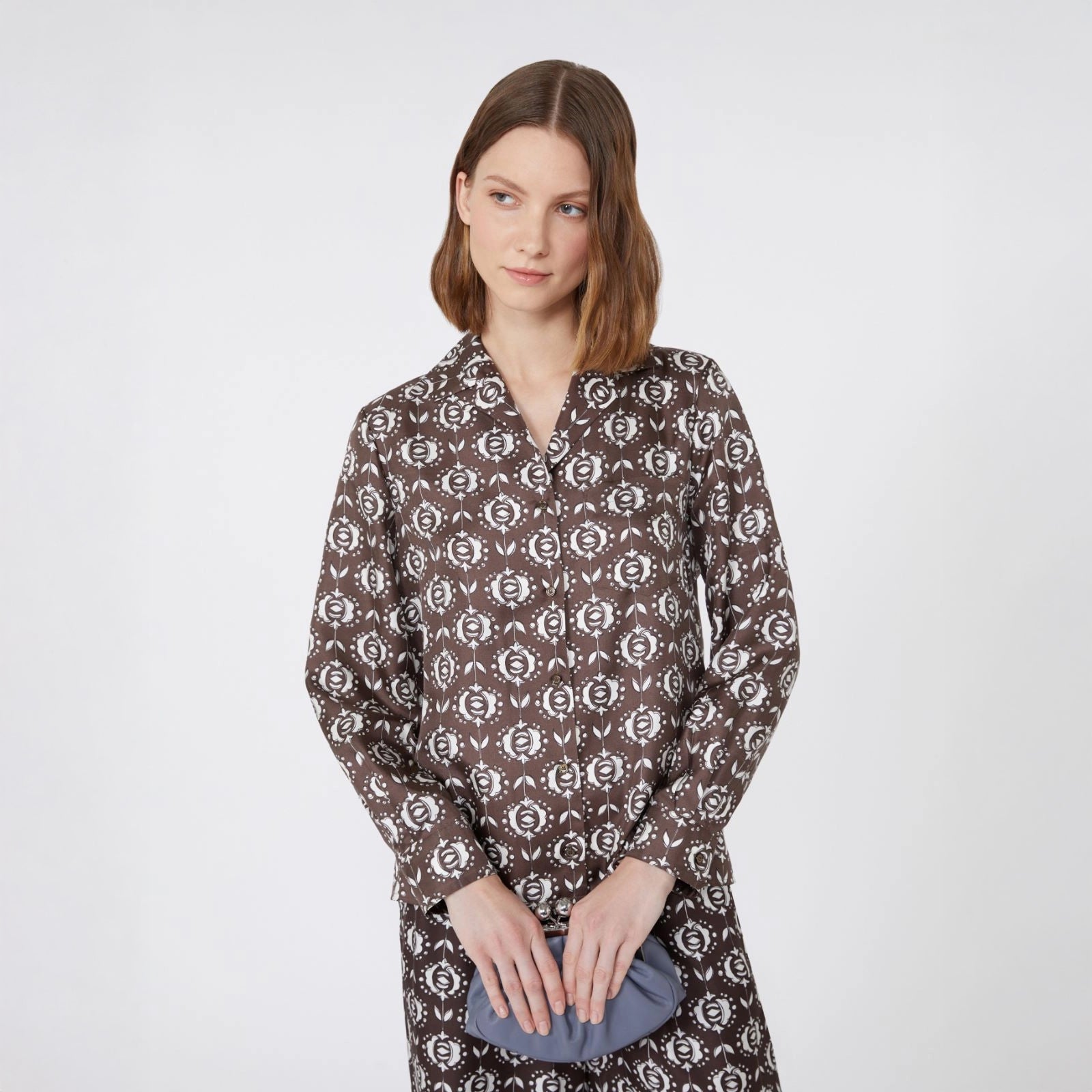 Oncia Silk Patterned Shirt - Chocolate