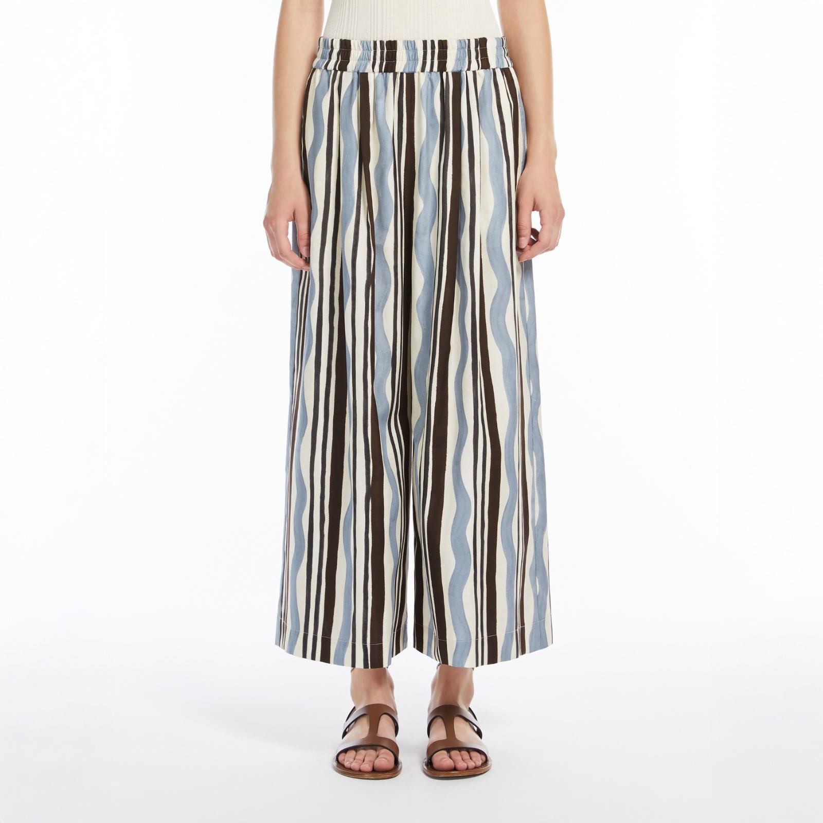 Virgin Cotton Printed Trousers - Light Blue Wave