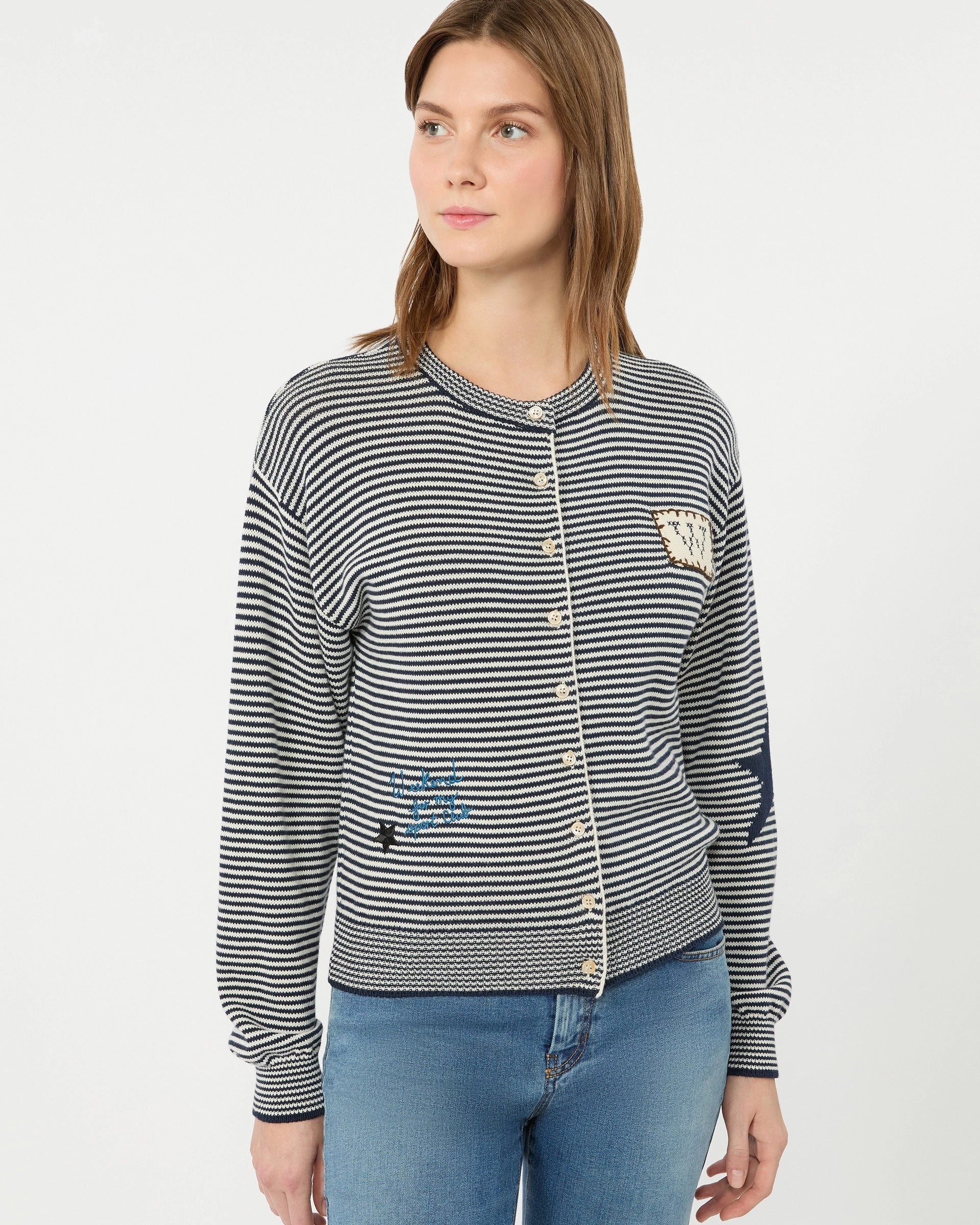 Teiera Stripe Nautical Cardigan - Navy White