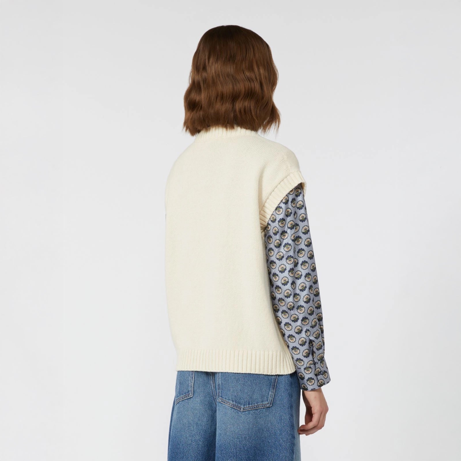 Crusca Knitted Intarsia Vest - Ivory