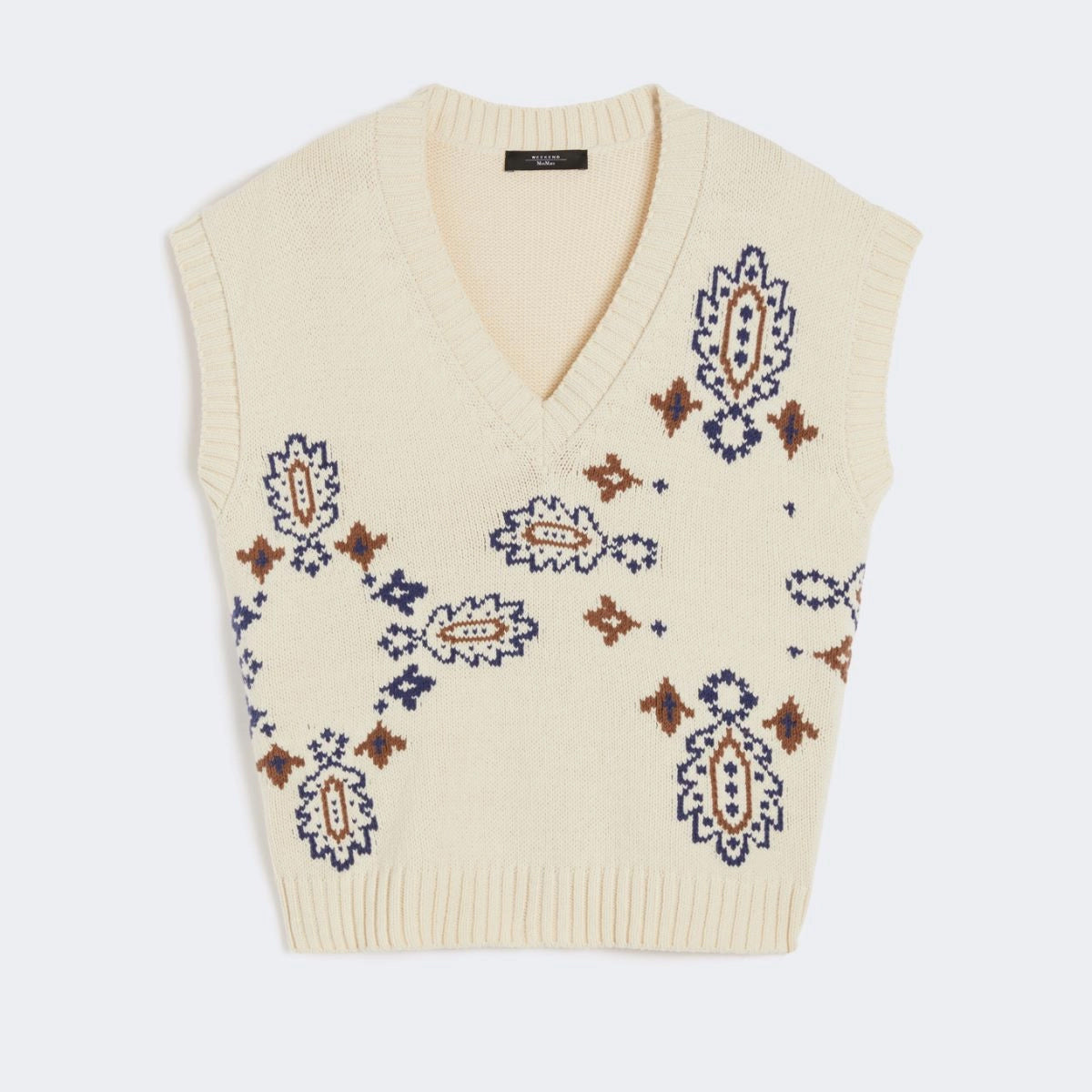 Crusca Knitted Intarsia Vest - Ivory