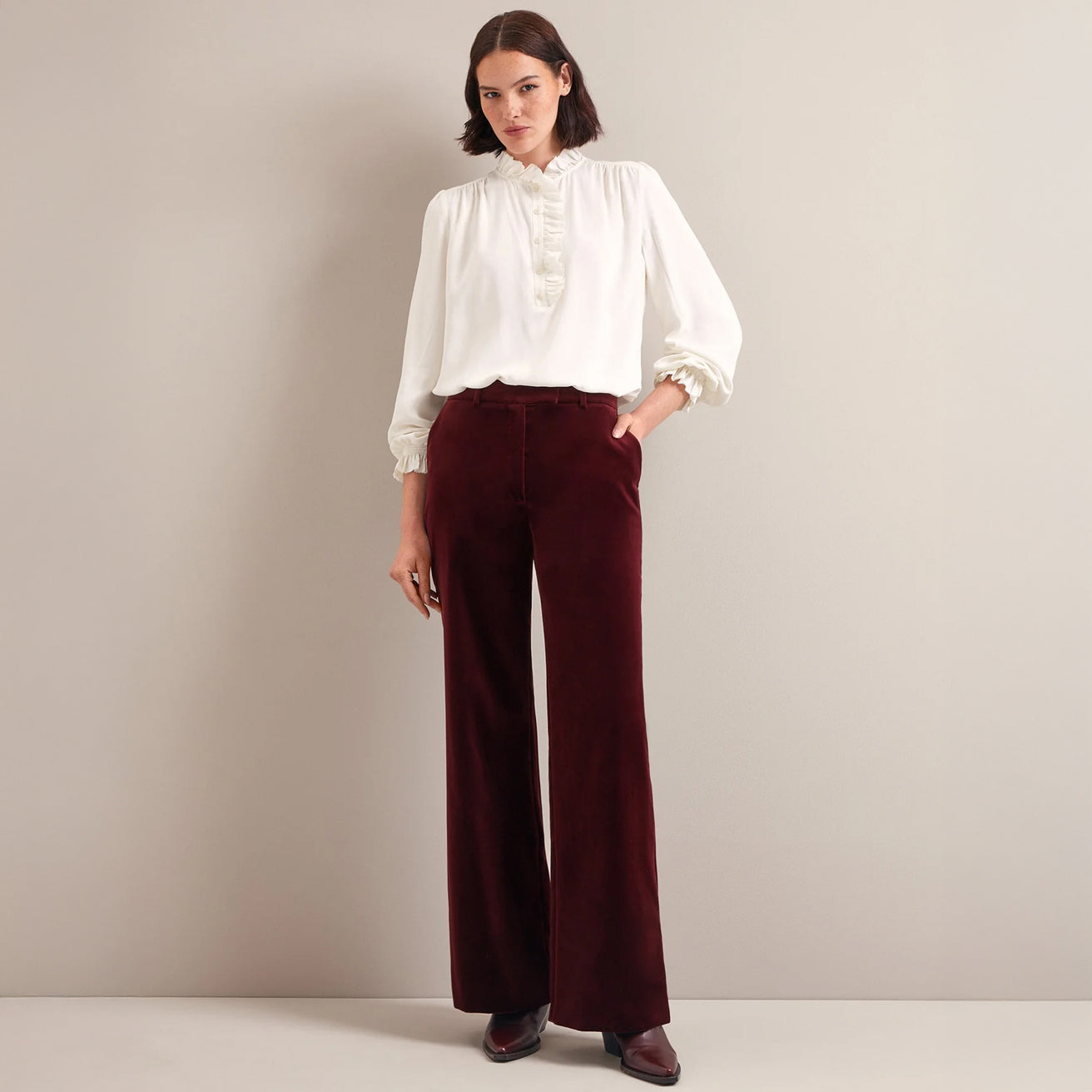 Taylor Velvet Trouser - Burgundy