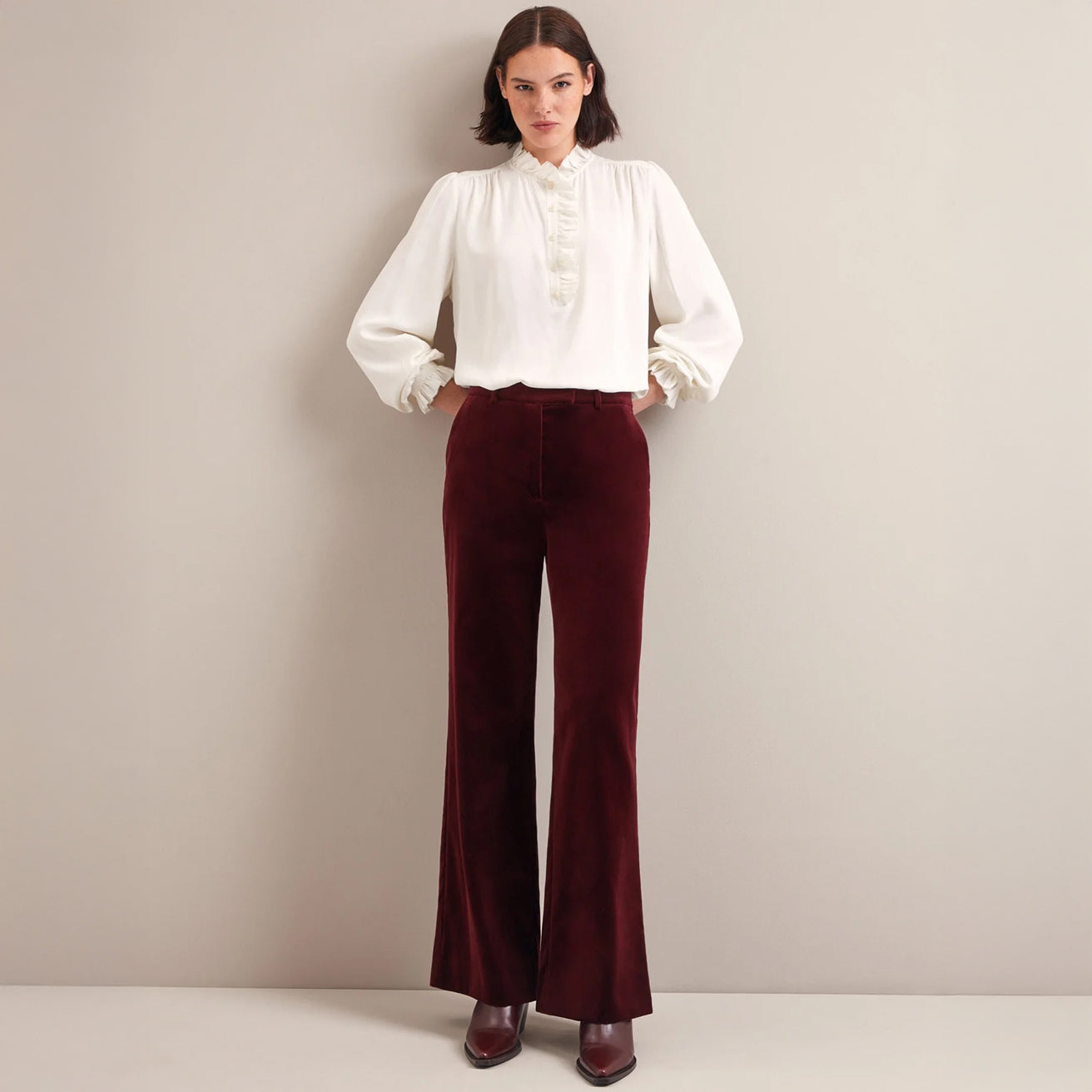 Taylor Velvet Trouser - Burgundy