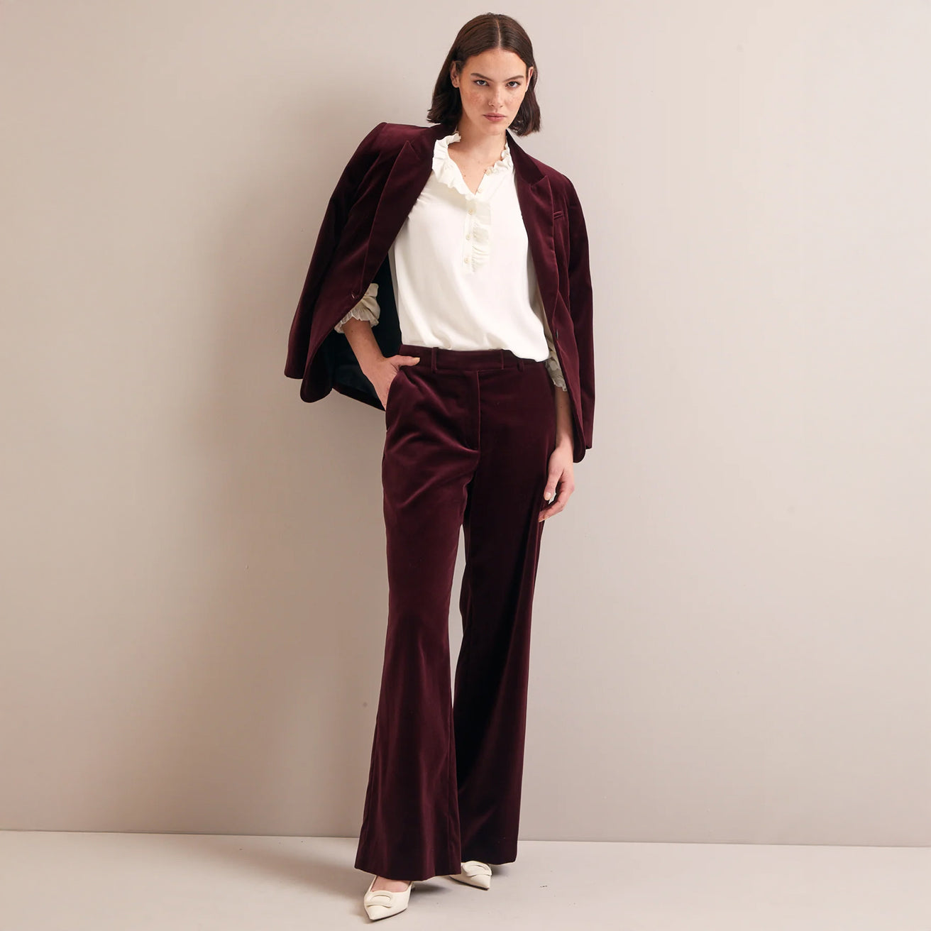 Taylor Velvet Trouser - Burgundy