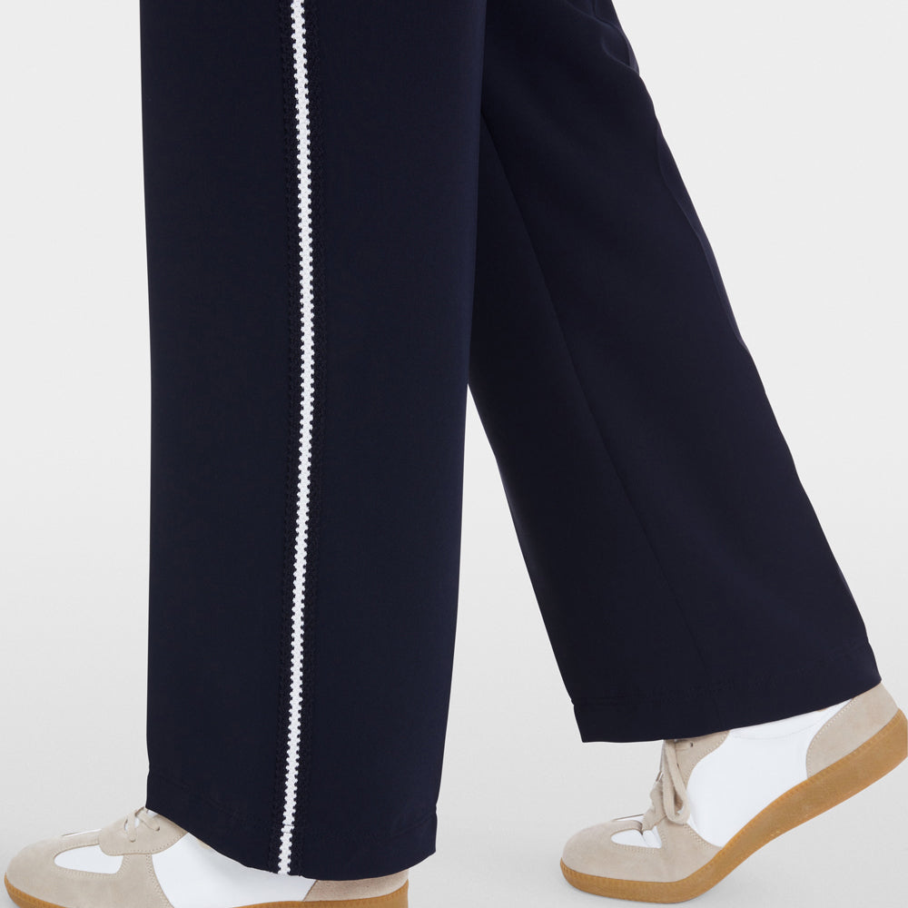 Wide Leg Braid Trim Trousers - Navy