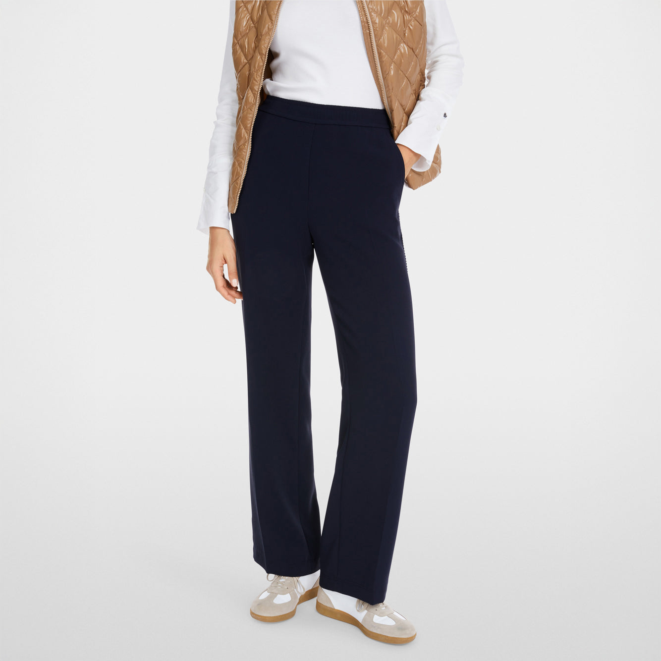Wide Leg Braid Trim Trousers - Navy