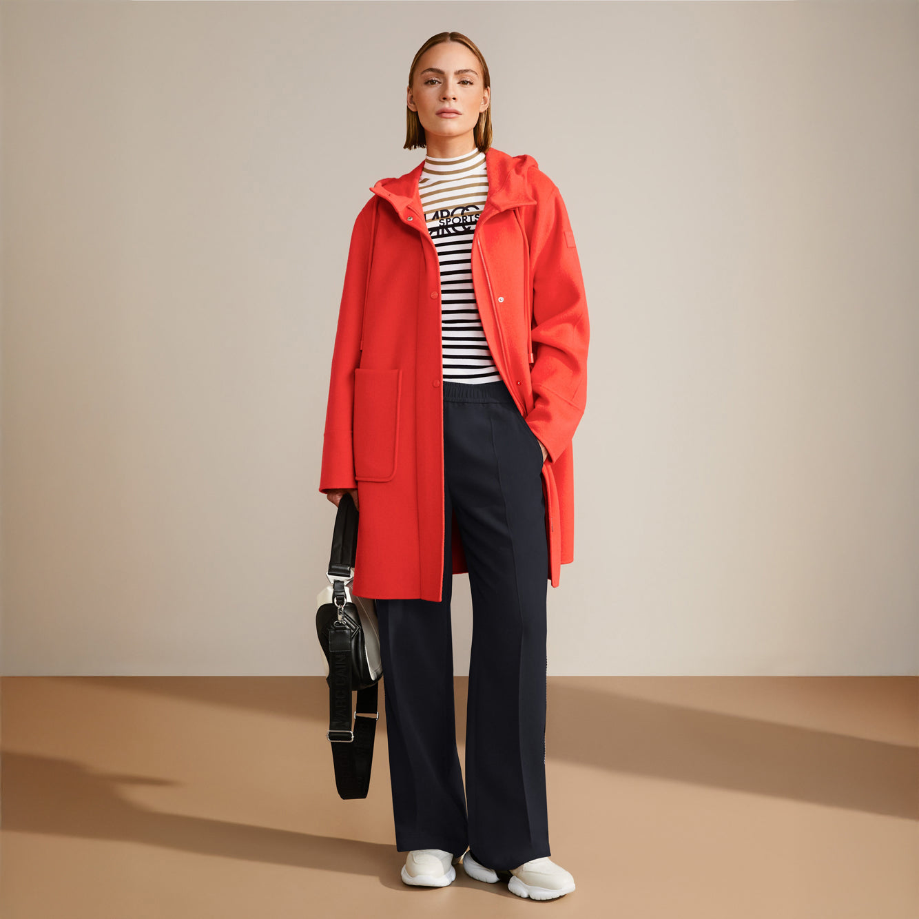 Wide Leg Braid Trim Trousers - Navy