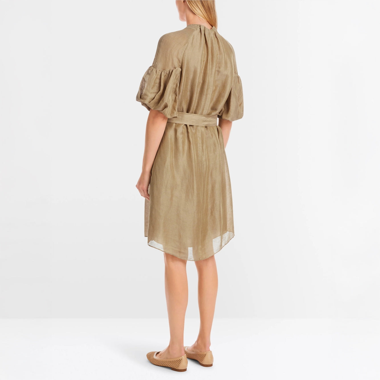 Pleated Puff Sleeve Dress - Cappuccino