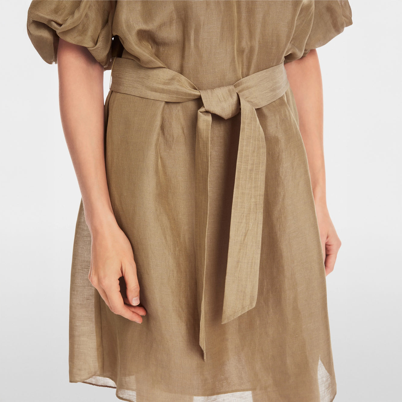 Pleated Puff Sleeve Dress - Cappuccino