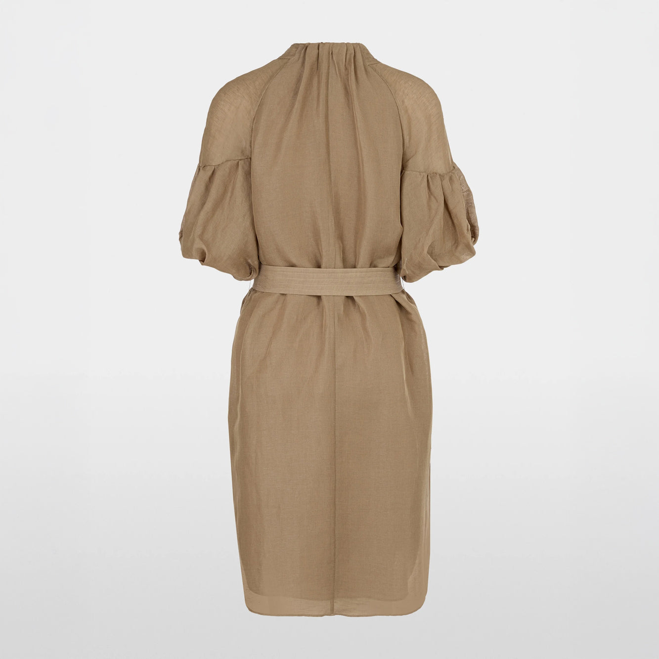Pleated Puff Sleeve Dress - Cappuccino