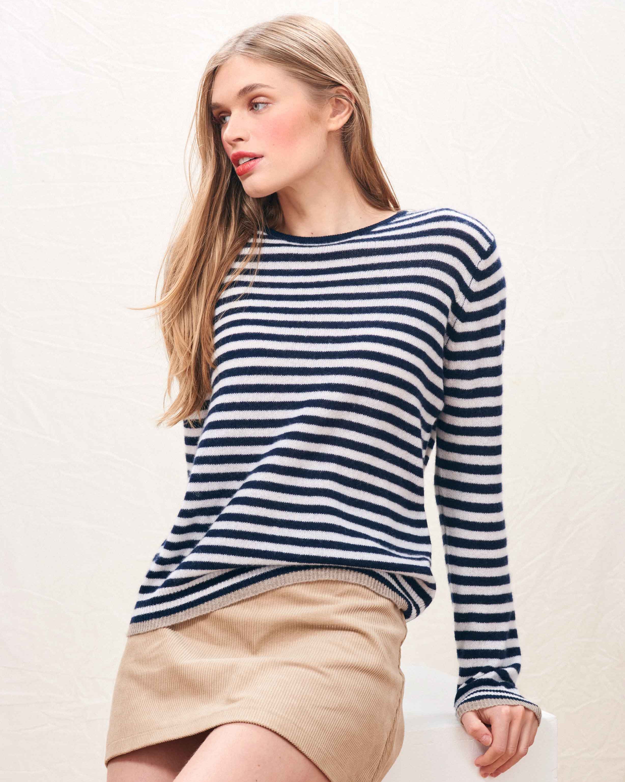 Tipped Little Stripe Crew - New Navy Lily
