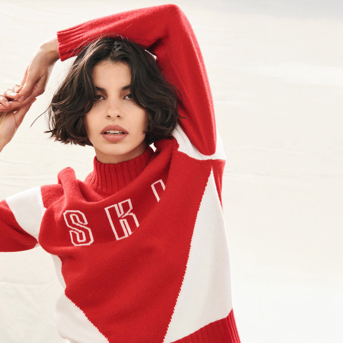 Contrast Ski Turtleneck - Akane/Maritime/White