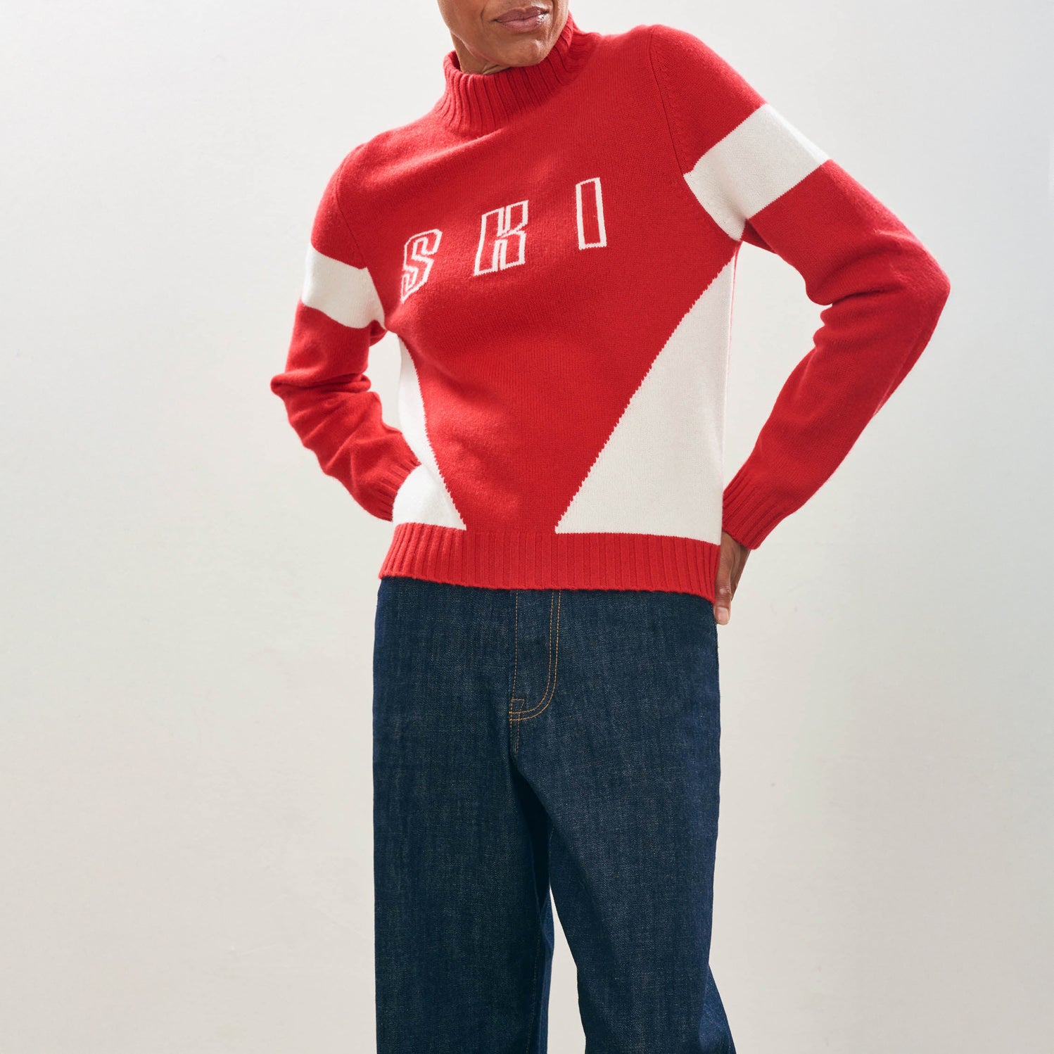 Contrast Ski Turtleneck - Akane/Maritime/White
