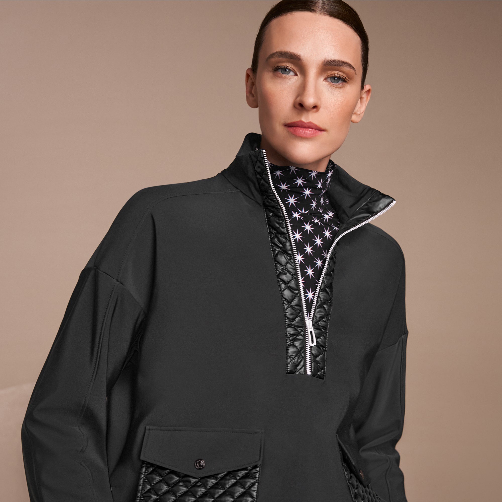 Star Fitted Polo Top - Black And White