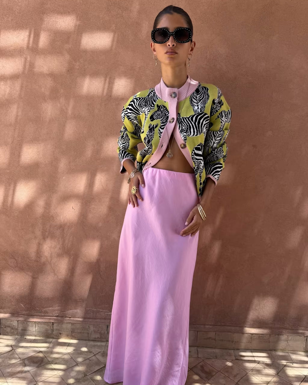 Zizi Cardigan In Khaki Zebra Jacquard - Khaki