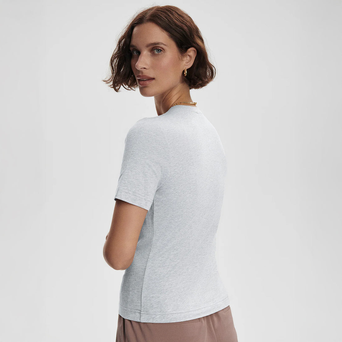 Regina Fitted Tee - Light Grey Marl