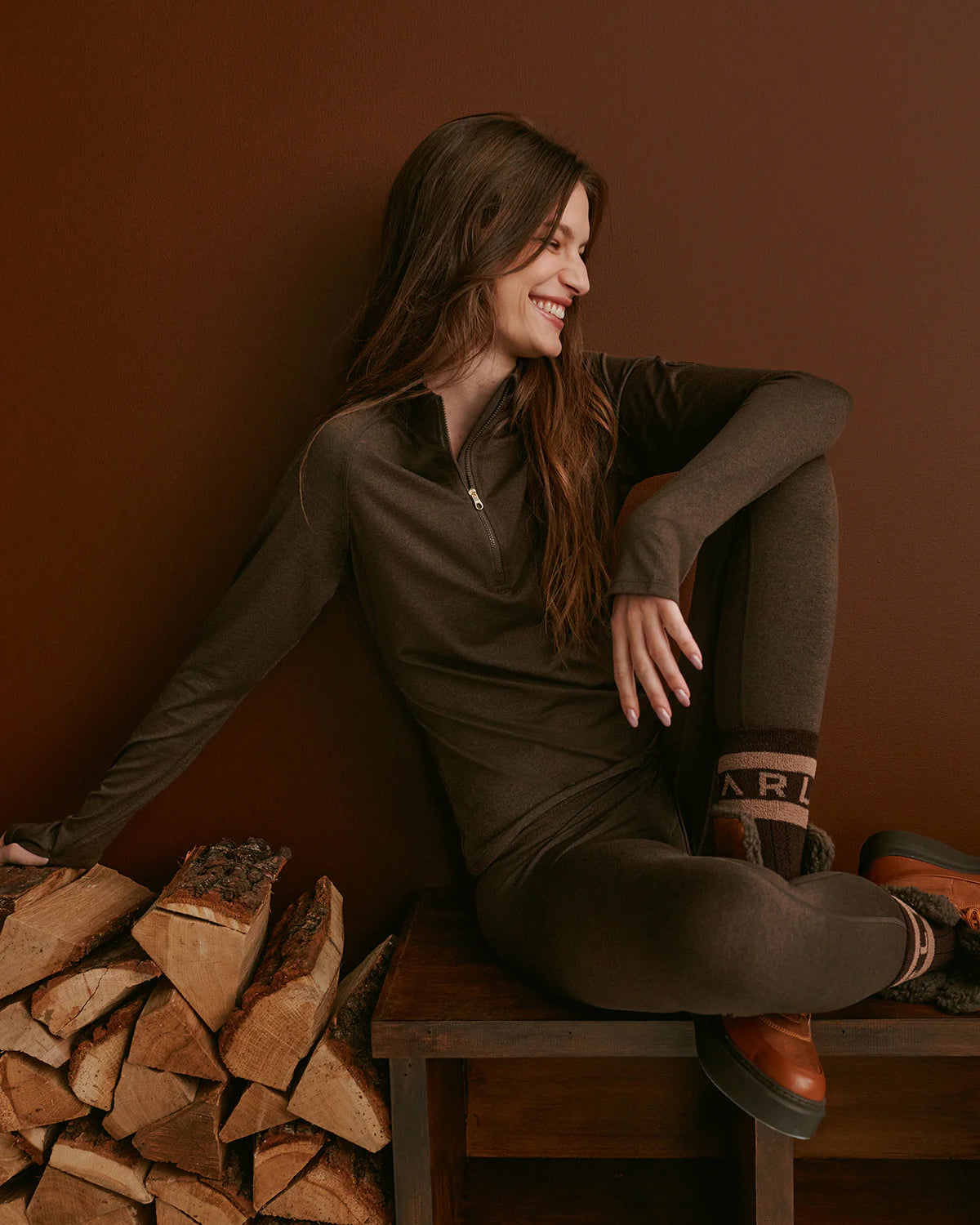 Always Warm Half Zip Baselayer - Deep Chocolate Marl