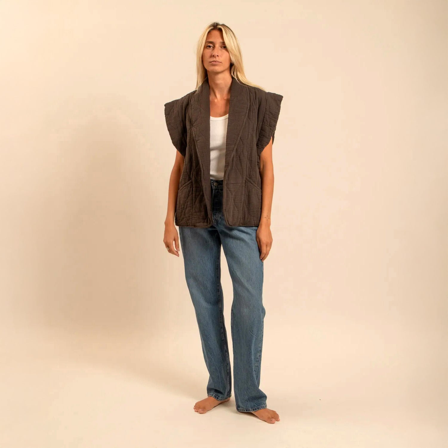 Brooklyn Muslin Quilt Gilet - Chocolate