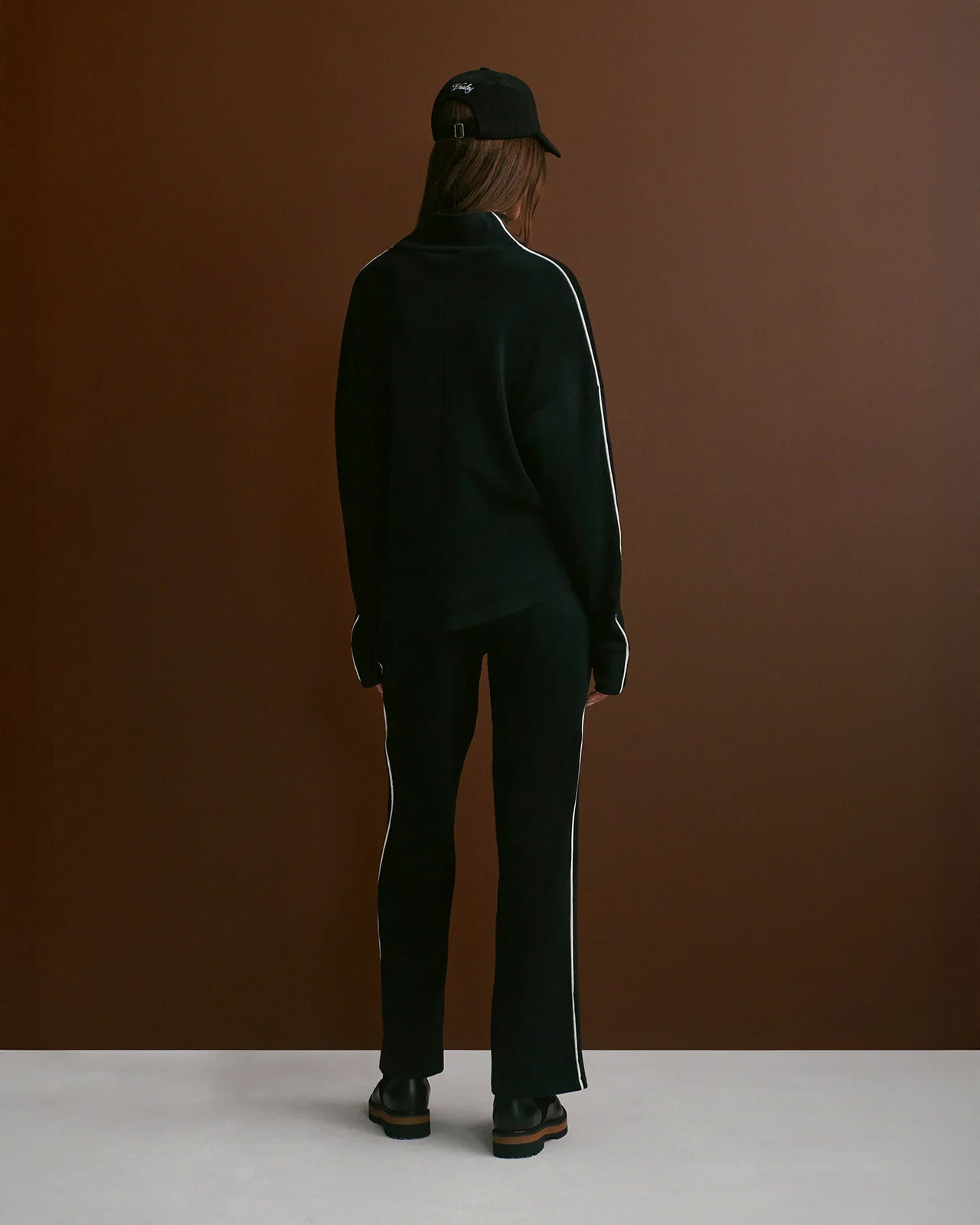 Brushed Rib Straight Leg Trousers 30" - Black / Snow White