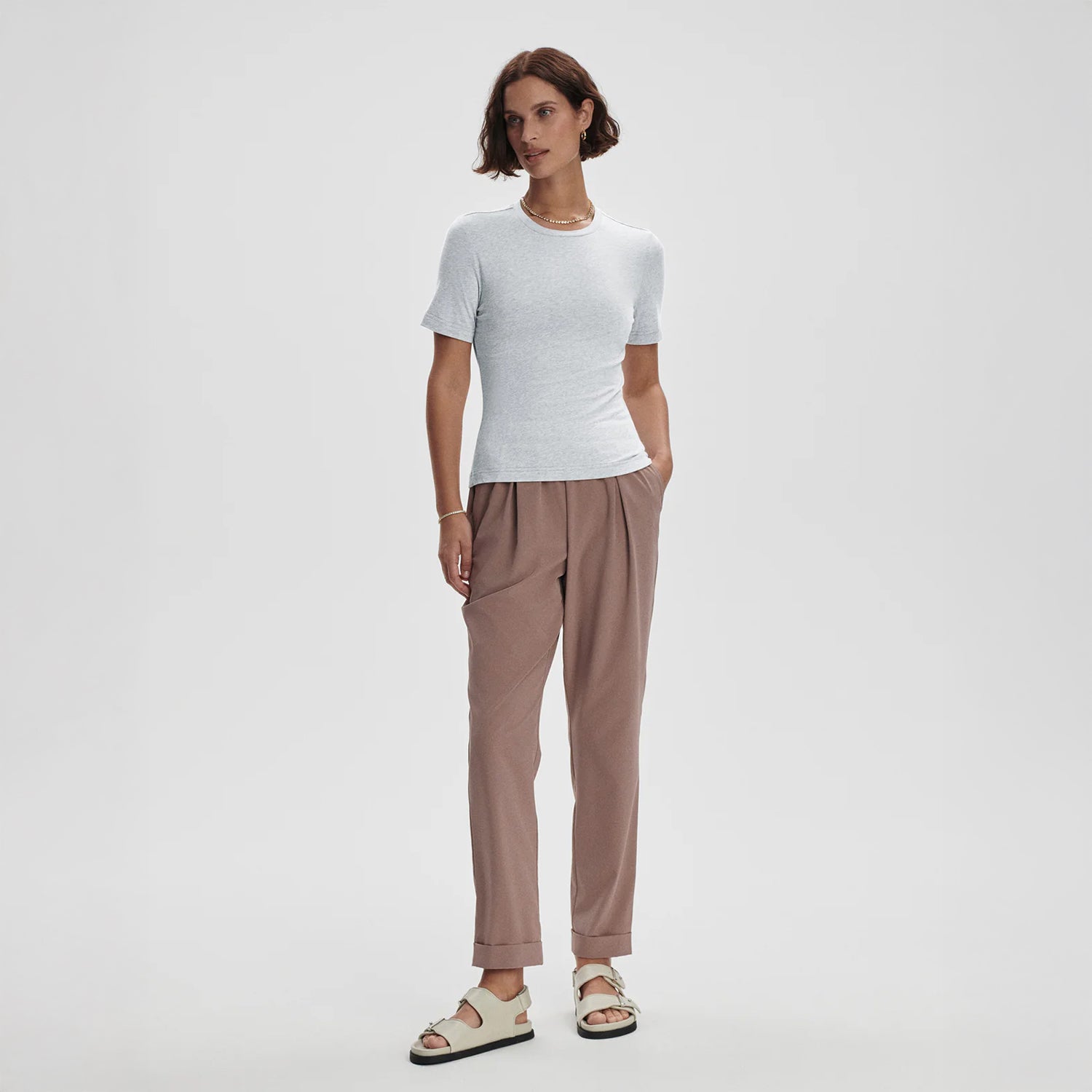 Regina Fitted Tee - Light Grey Marl