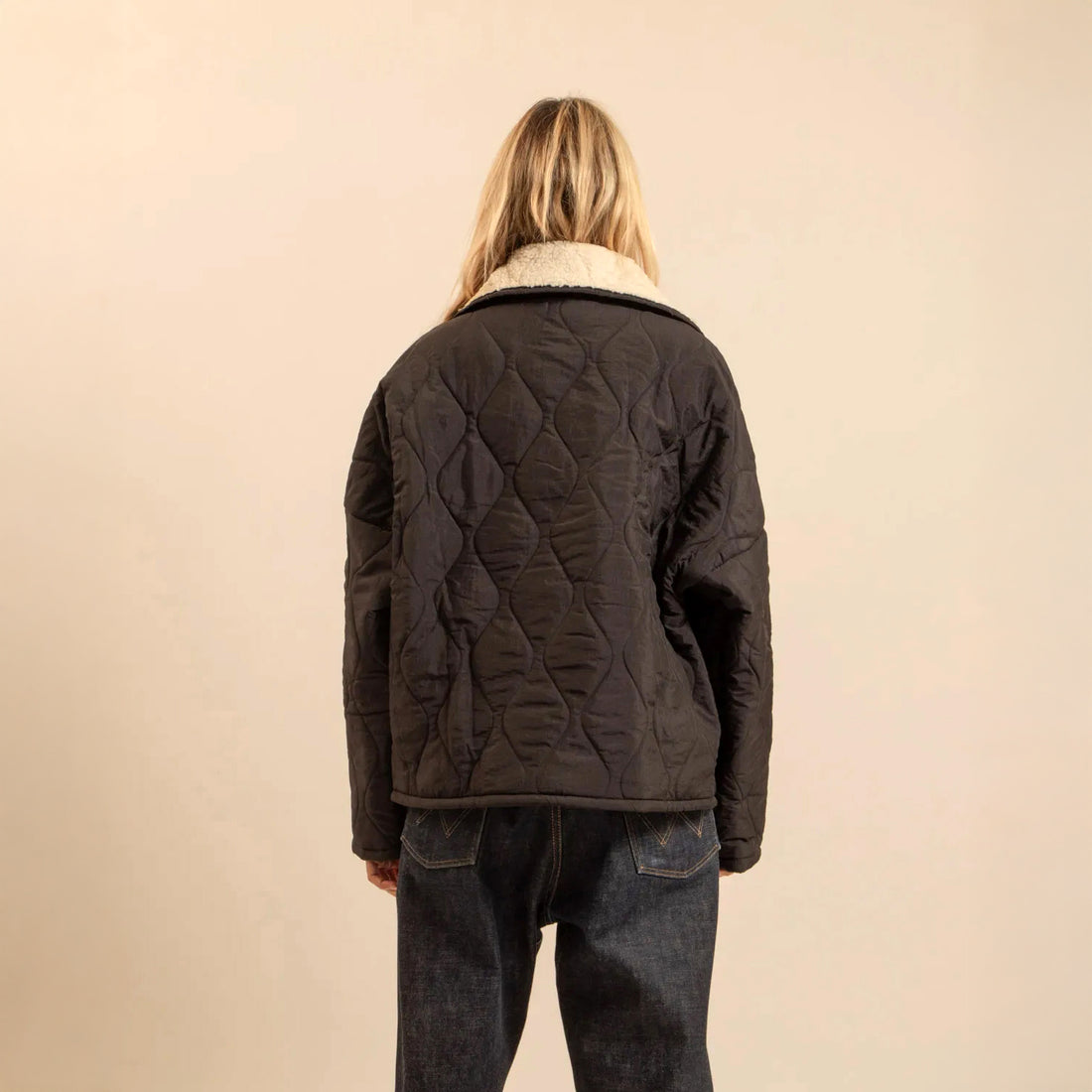 Columbus Fleece Lined Collared Quilt Jacket - Black