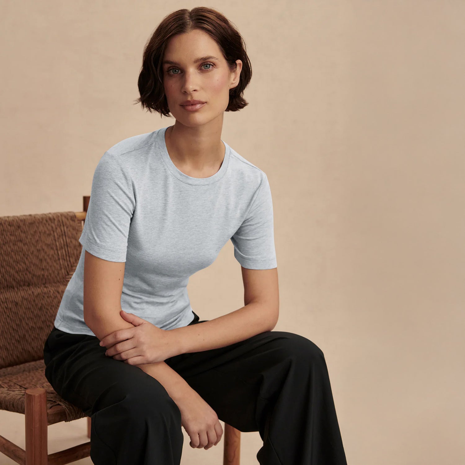 Regina Fitted Tee - Light Grey Marl