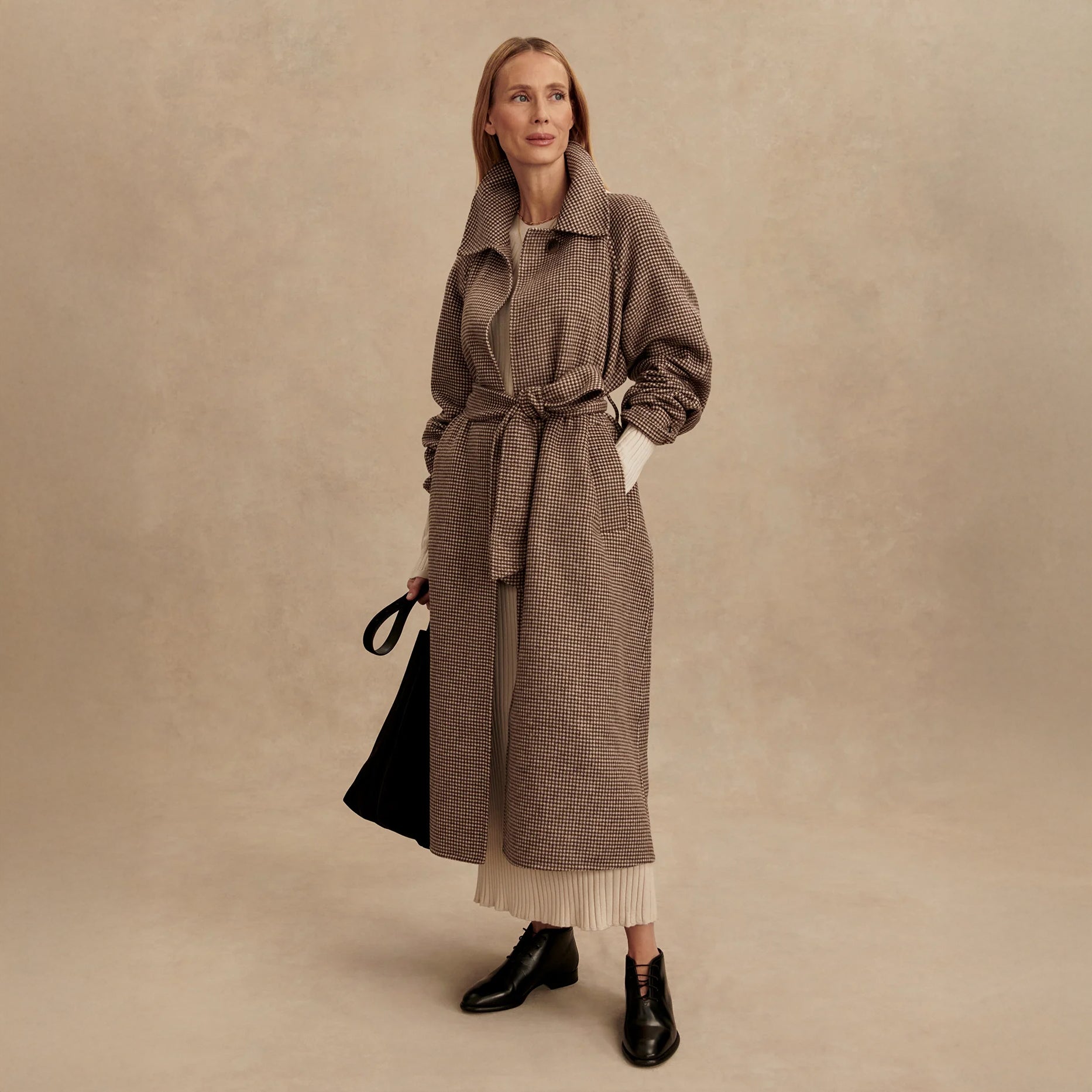 Tomlinson Belted Long Coat - Deep Taupe / Sandshell Micro Puppyt