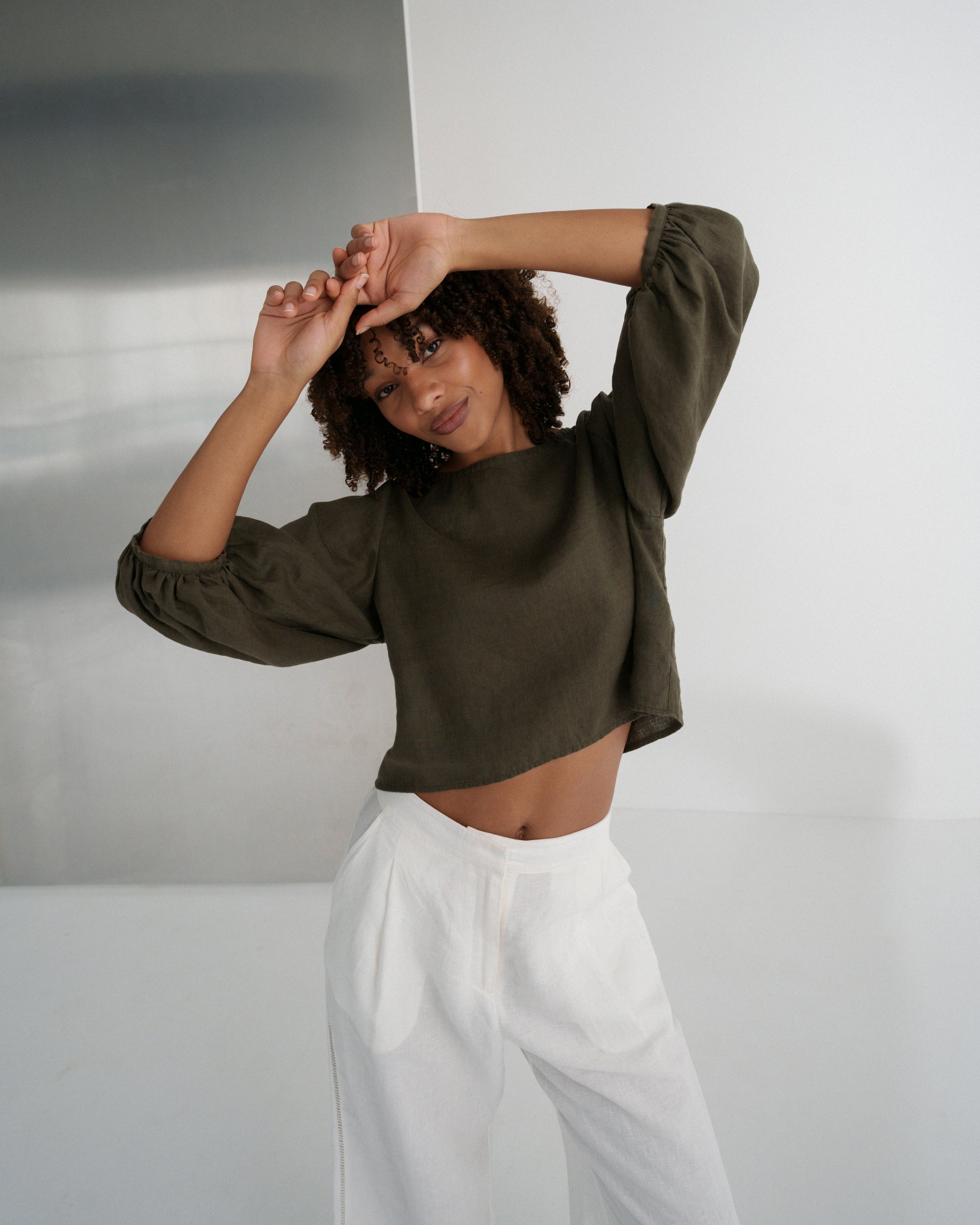 Demi Linen Top - Khaki