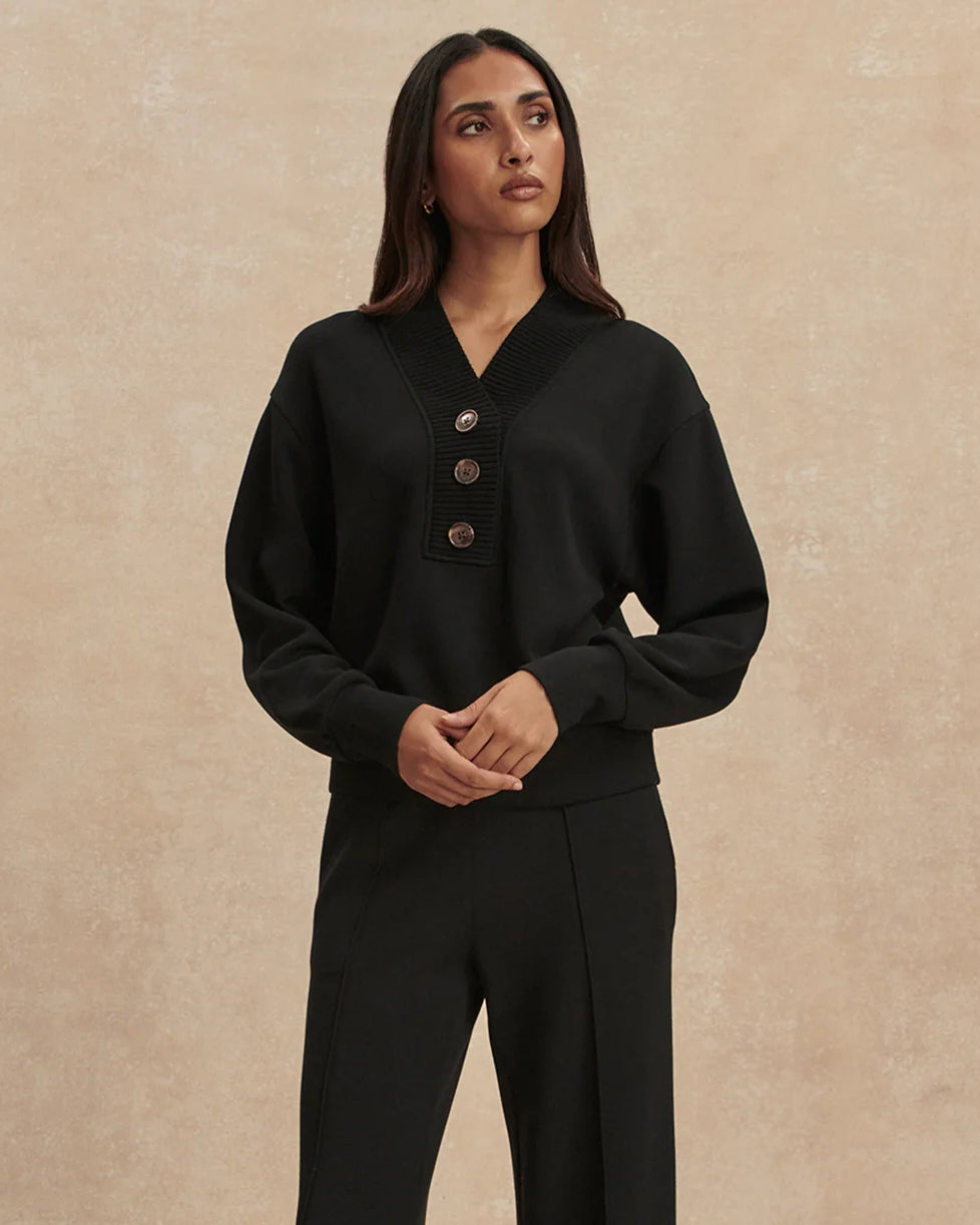 Lucine Button Front Sweat - Black
