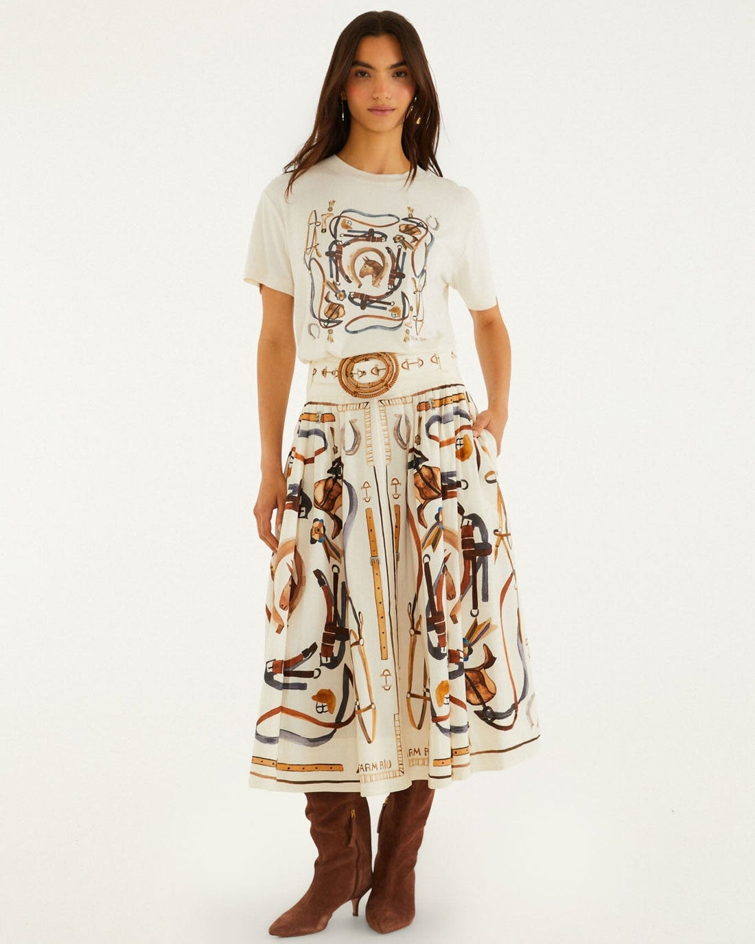 Equestrian Scarf Maxi Skirt - Winter White