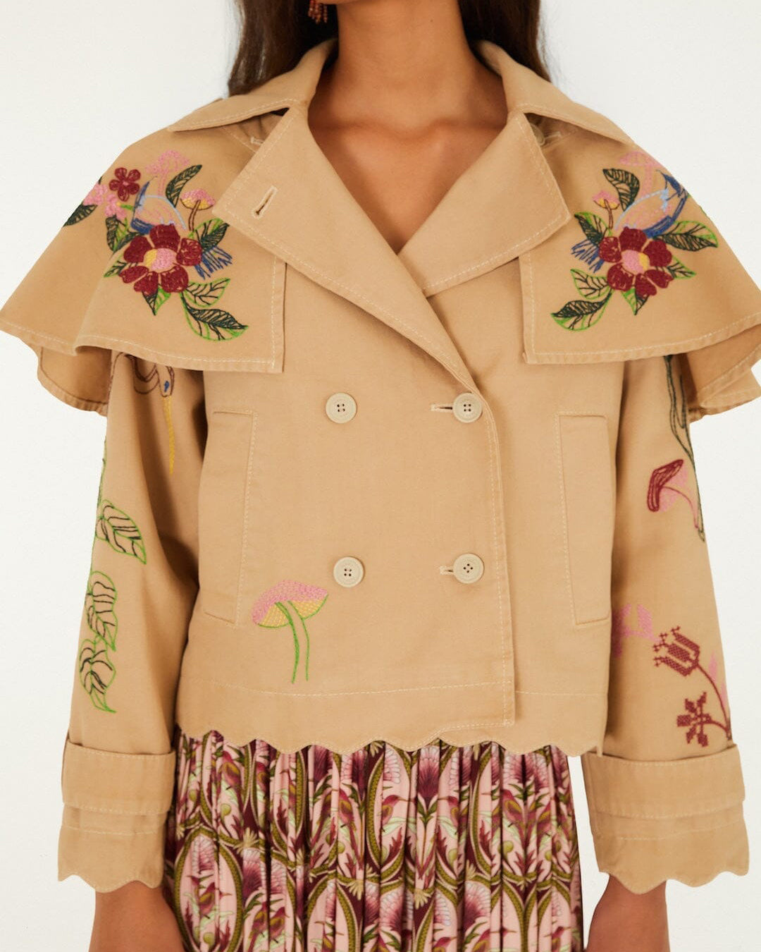 Twill Mini Trench Coat - Beige