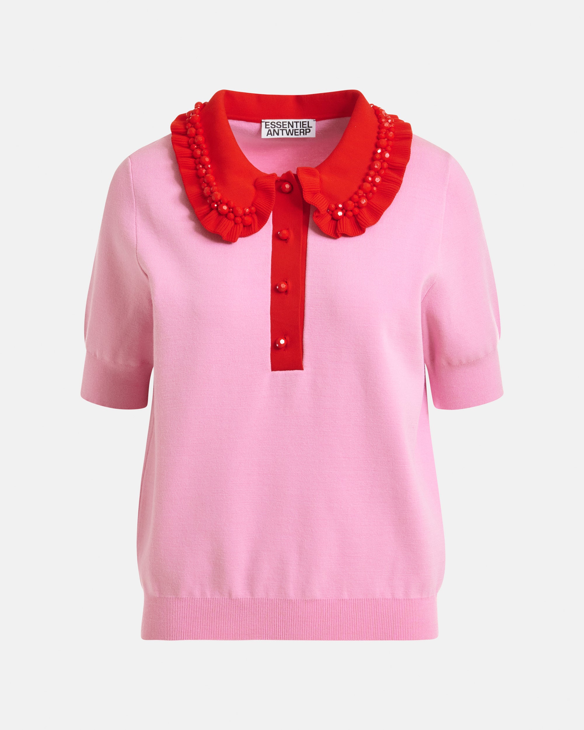 Jewelry Embroidered Knit Polo - Cotton Candy