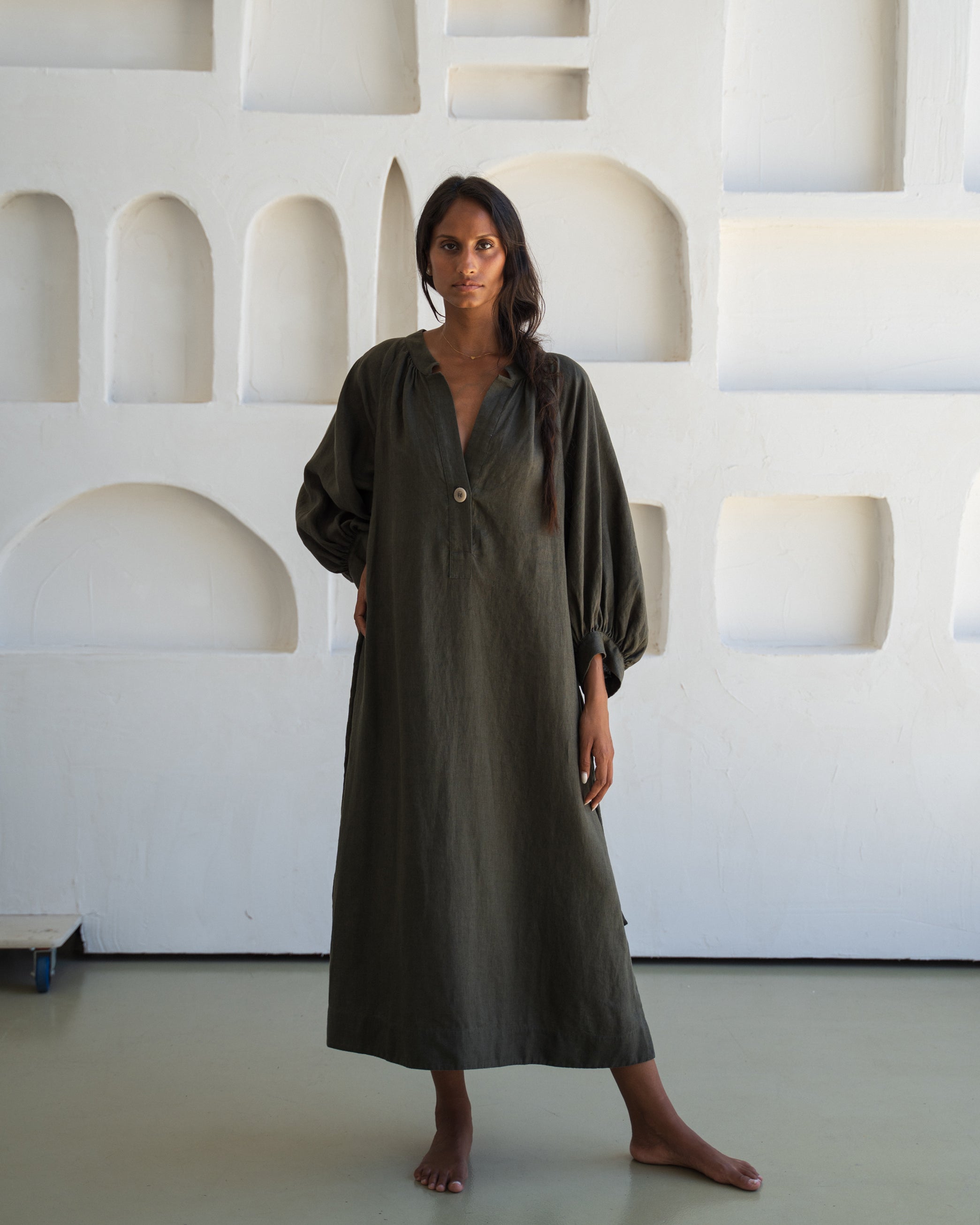 Mae Linen Dress - Khaki