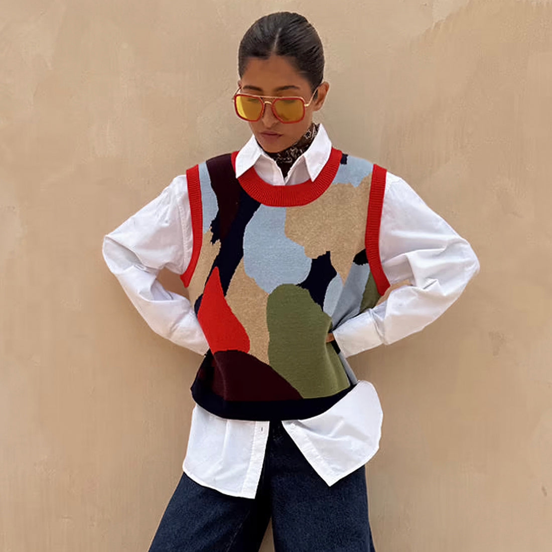 Navy Abstract Fringe Tank - Navy