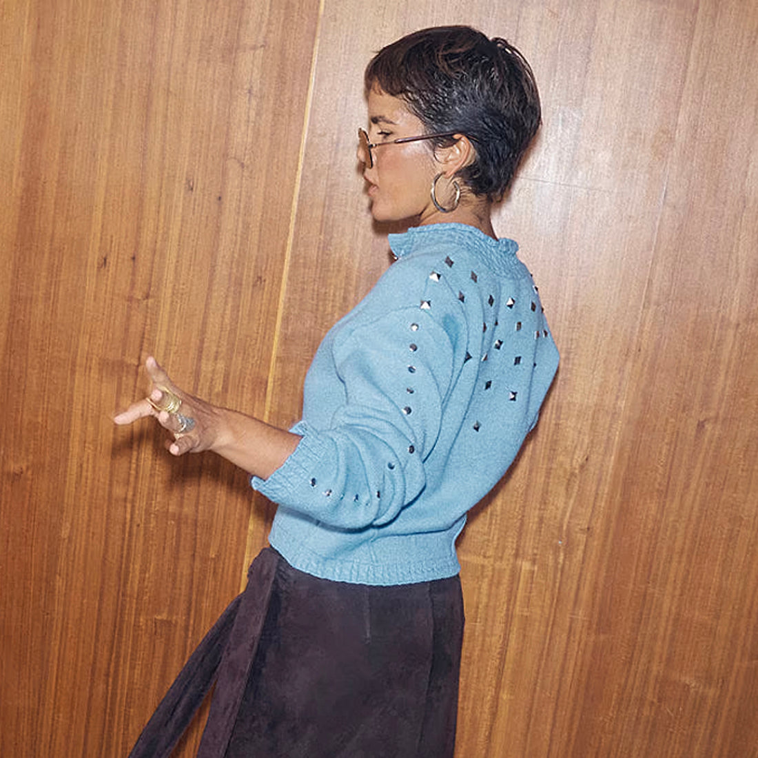 Ice Blue Studded Cardi - Blue