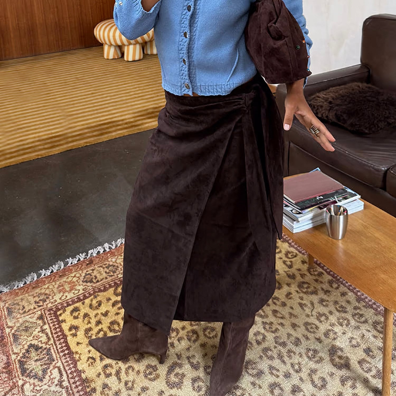 Chocolate Suede Jaspre Skirt - Brown