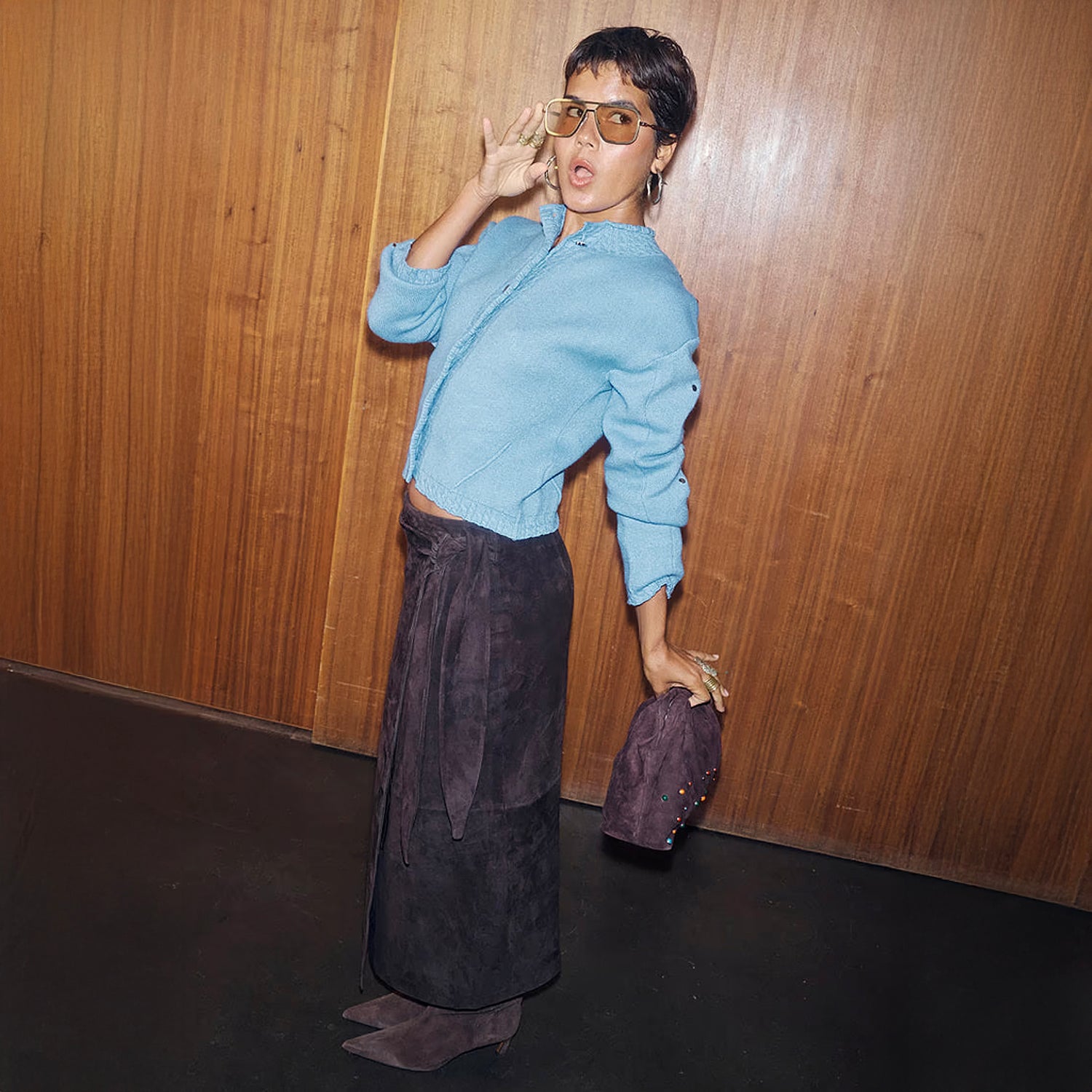 Chocolate Suede Jaspre Skirt - Brown