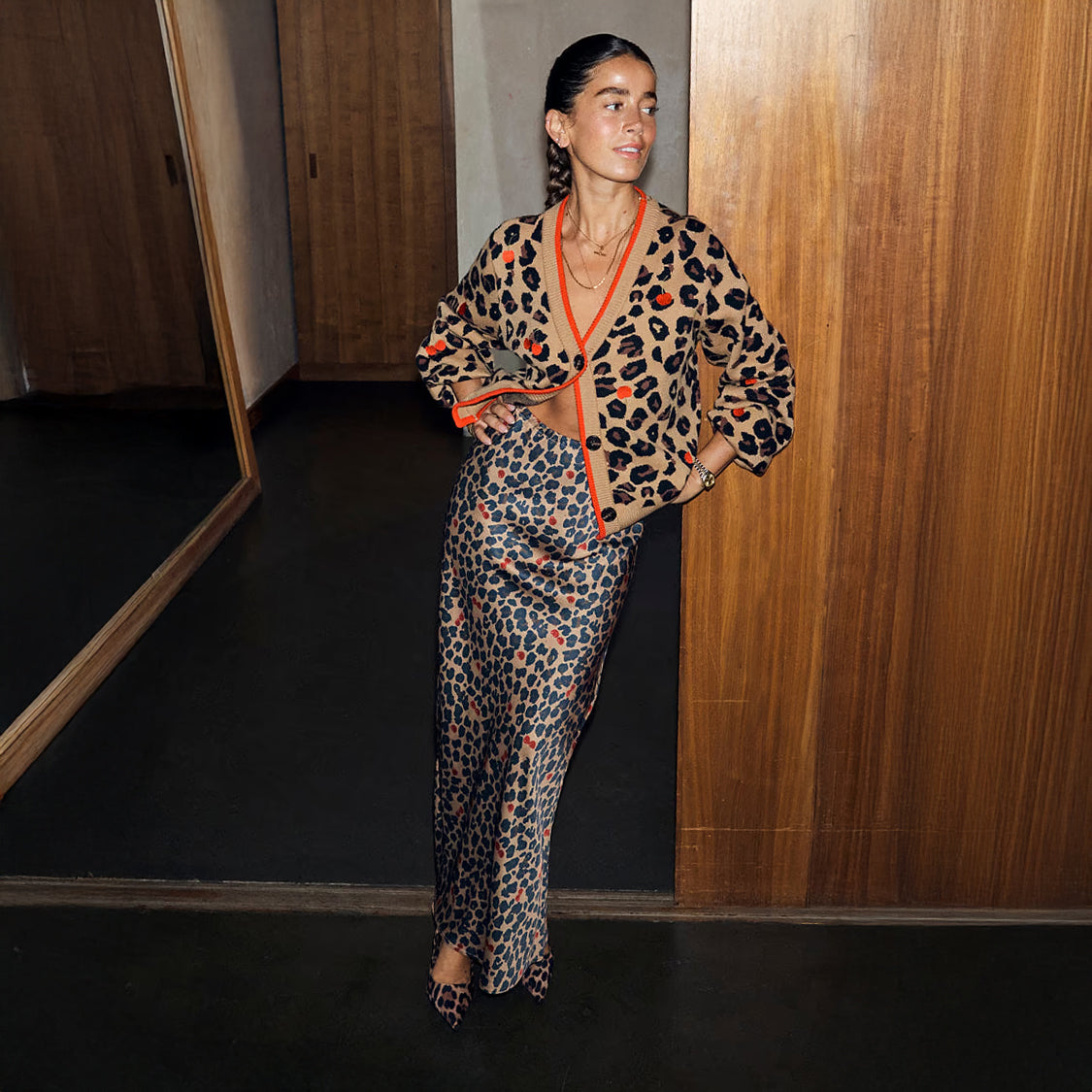 Cherry Leopard Dorris Skirt - Brown