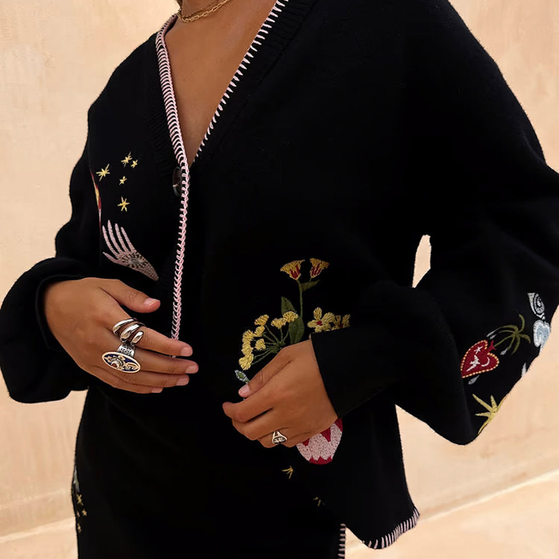 Black Night Garden Knit Cardigan - Black