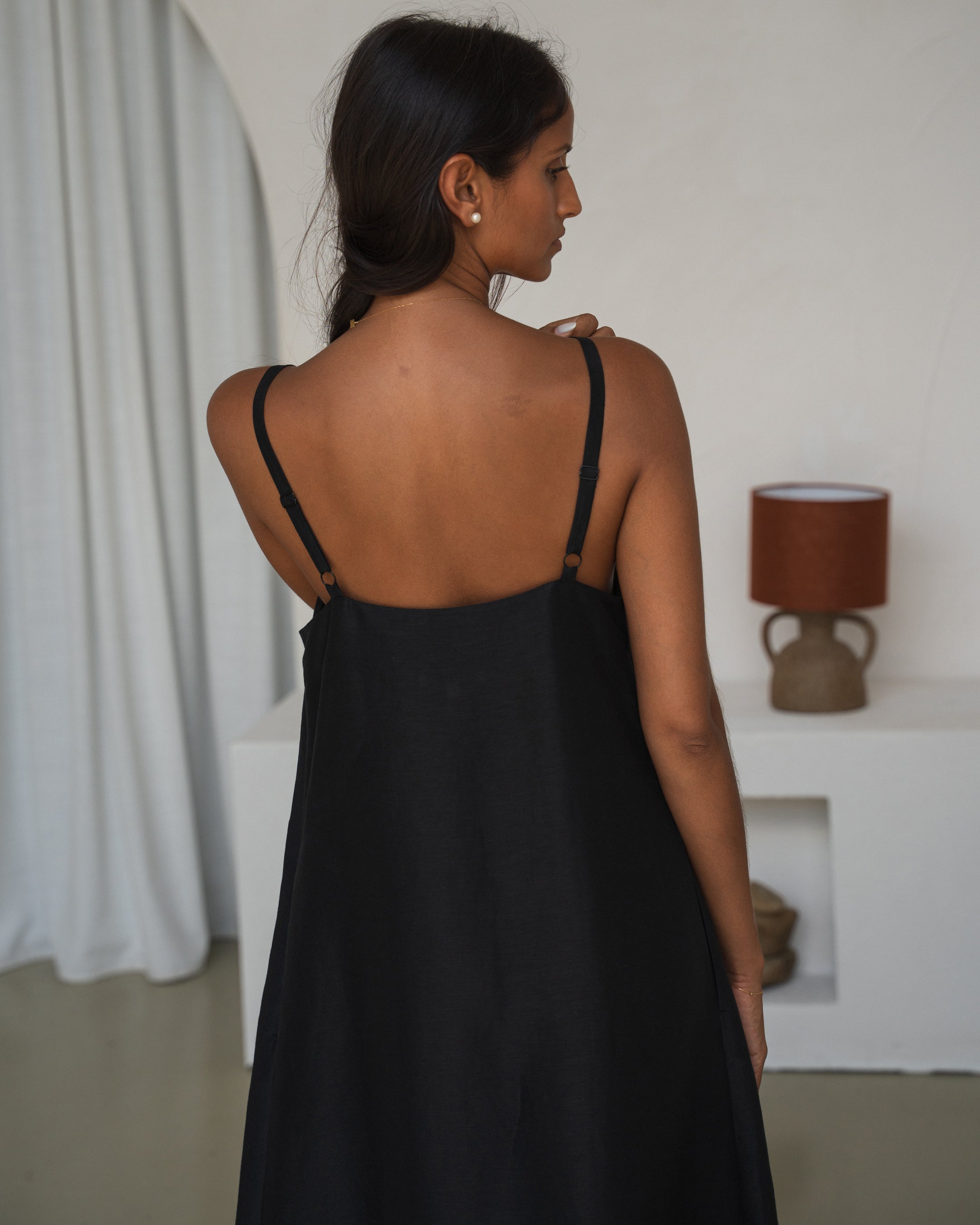 Nova Linen Silk Dress - Black