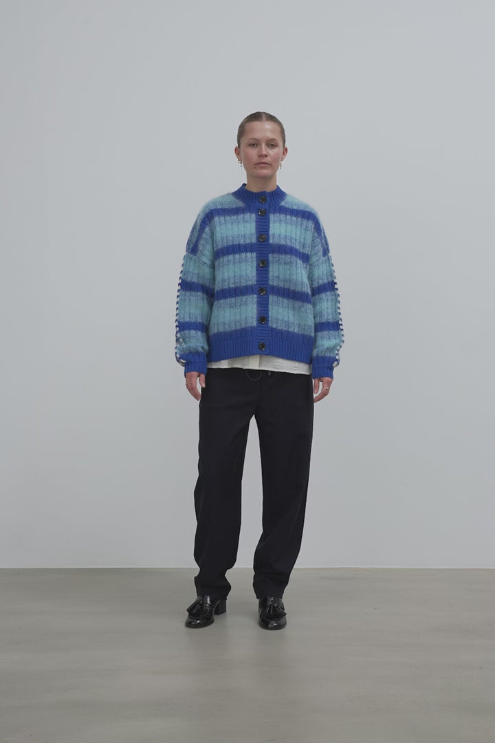 Striped Cardigan In Wool Mix - Blue Stripes
