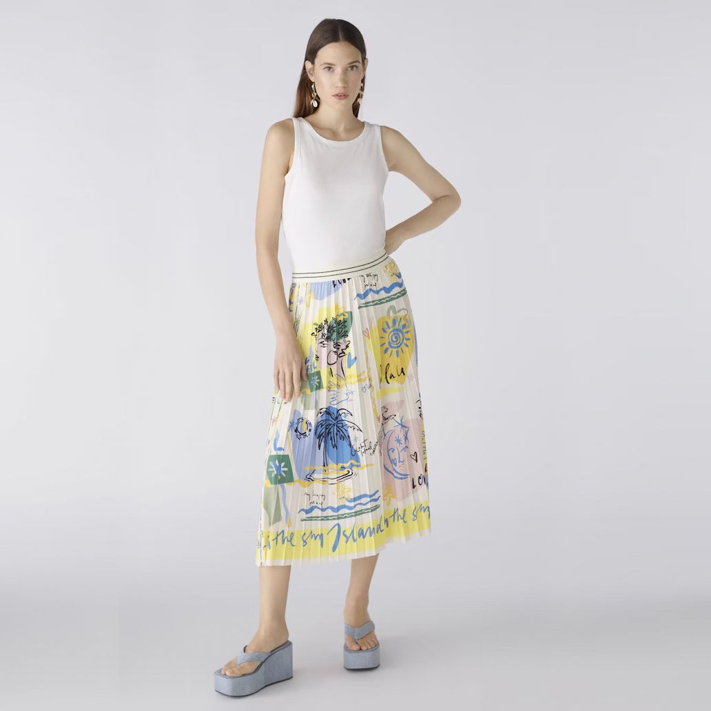 Patterned Pleated Skirt - Yellow/Blue