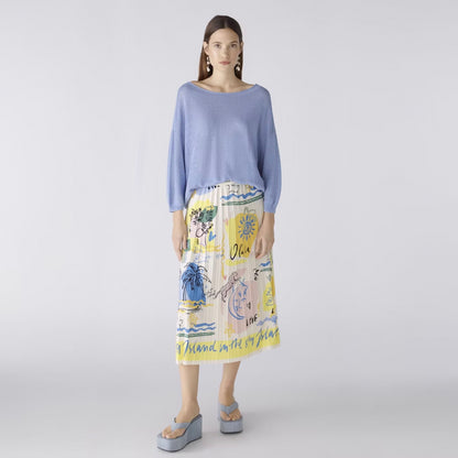 Patterned Pleated Skirt - Yellow/Blue
