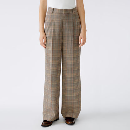 Check Wide Leg Trousers - Light Stone Grey